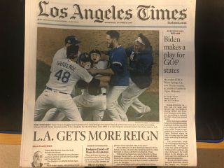 Los Angeles Dodgers World Series Champions La Times Newspaper 10/28/2020 -
