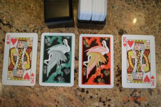 Vintage Double Deck Kem Plastic Playing Cards With Red And Green Cranes In Case