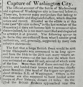 Capture Of Washington City By The British Indepth 1814 Newspaper Niagra Battle