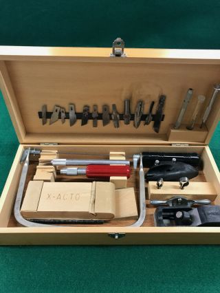 Vintage X - Acto Tool Set With Wood Dovetail Box