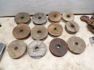 12 Old Hay Barn Wood Rope Pulley Whells 5 " And 6 " All Have Some Damage