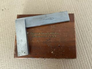Vintage Brown & Sharpe 4.  5 " Sharp Edge Steel Square 542 In Wood Case