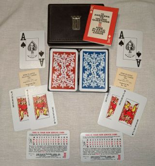 Vintage Kem Plastic Playing Cards 2 Decks In Case 1947 Blue Red
