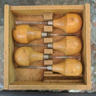 Vintage Millers Falls No 107 Woodworking Tools 5 Piece Wood Chisel Carving Set