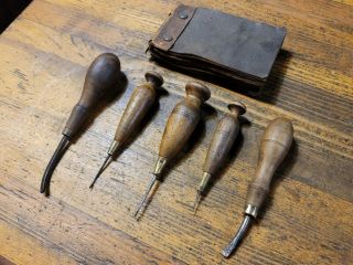 Antique Tools Rare Vintage Leather Work Tools Vintage Leatherwork Tools & Pad Us