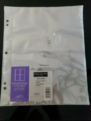 Nip Hallmark 4 - Pocket Large Photo Album Refill Package 8 Pages Ar 6071 W/ Posts