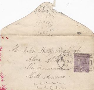 1865 Qv Earlston Cover With A 6d Deep Purple Stamp (tab) Pl 5 To North America