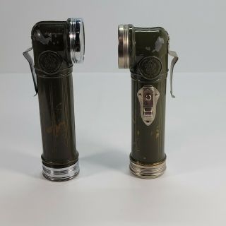 Set of 2 Vintage 1950’s Boy Scouts Flashlights Olive Drab Green Metal Brass Case 2