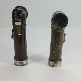 Set of 2 Vintage 1950’s Boy Scouts Flashlights Olive Drab Green Metal Brass Case 3
