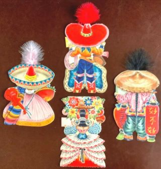 4 VTG 1940s Hallmark Colorful Doll Cards Series:Brazil/China/Mexico/Cowboy Joe 2