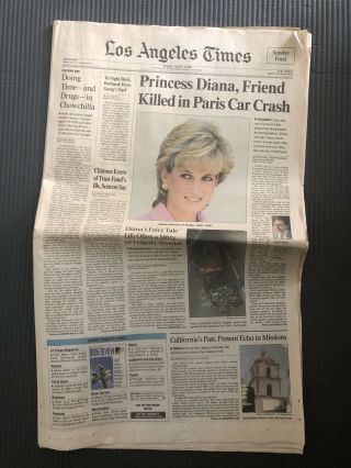 Princess Diana Dodi Fayed Killed 1997 Los Angeles Times Newspaper 2