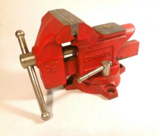 Vintage Companion 3½” Bench Vise With Anvil & Pipe Clamp Swivel Base