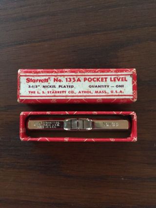 Vintage Starrett No.  135 A 2 1/2” Nickel Plated Machinist Pocket Level