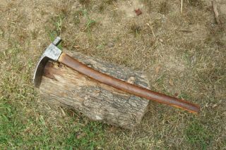 Vintage W Mash & Co.  No.  2 Adze Lumber Logging Woodworking Tool W/ 22” Wood Handle