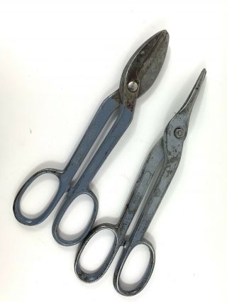 2 Vintage Wiss A - 9 12” And Wiss V - 19 13” Solid Steel Metal Shears Made In Usa