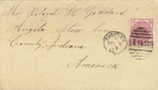 1883 Qv Gb Cover With A 3d Red Rose Stamp Sent To Roland Goddard In Indiana Usa