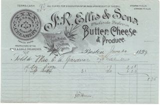 1899 J R Ellis Sons Butter Cheese Produce Boston Creamery Eagle Creameries Bill