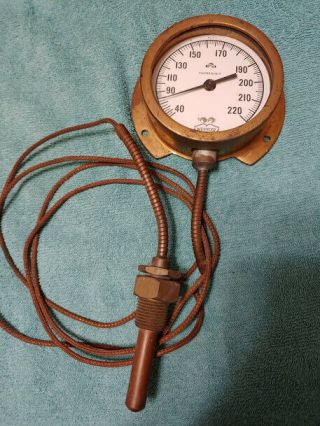 Vintage Brass Weksler Instruments Temperature Gauge Industrial Steam Punk U.  S.  N