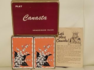 Vintage Canasta Playing Cards Set Unabridged Rules Floral