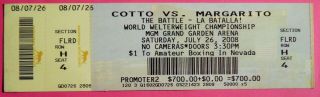 Erik Cotto Vs Margarito Boxing Ticket,  Mgm Vegas July 26 2008