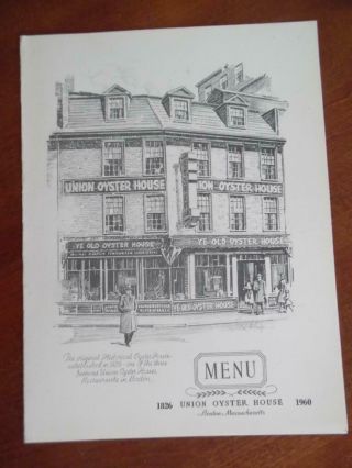1960 Union Oyster House Restaurant Menu Boston Massachusetts Vintage Vg