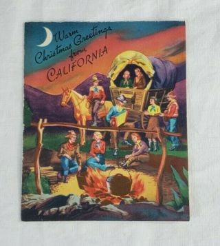 Christmas Card California Cowboy Wagon Train Vintage Western Publishing