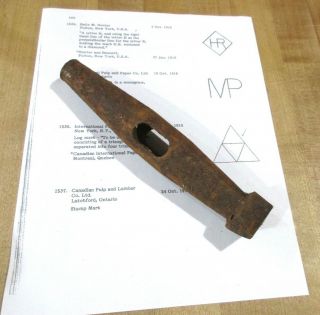 Log Marking Hammer With Triangles On One End.  Along With Registration Info