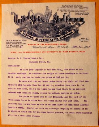 1903 United States Steel Company Letterhead