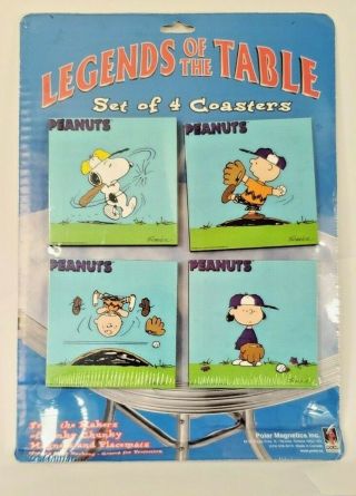 Peanuts Snoopy Charlie Brown Legends Of The Table Set Of Four Coasters Baseball