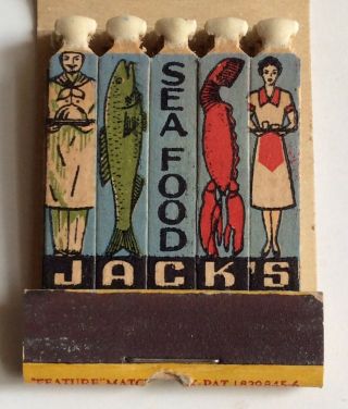 Vintage Feature Matchbook Jack’s Fresh Sea Food Restaurant York