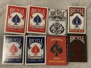 8 Decks Of Bicycle Brand Playing Cards Rare Blue Seals