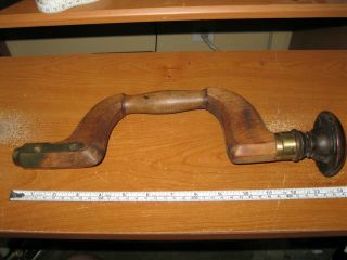 Antique Wood And Brass Bit Brace Hand Drill,  Carpenter Wooden Hand Tool