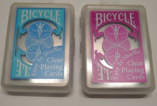 Vintage Bicycle Clear Plastic Playing Cards Set Of Two /one Pink And One Blue 52