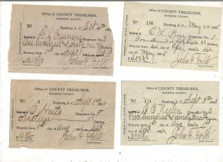1905 & 1906 Bamberg South Carolina Dispensary Receipts
