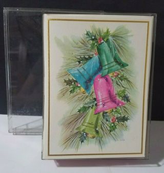 Vintage Box Of 25 Christmas Bells Cards Signed By S.  Yates Keepsake Box Nib