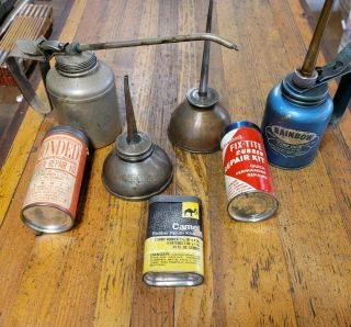 Vintage Tools Rare Oil Can Canisters Thumb Pump Trigger Squirt Mechanics Usa ☆