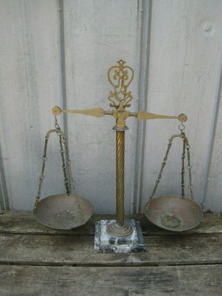 Antique Brass & Marble Balance Scales A0563