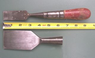 Stanley 1 " & 2 " Beveled Chisels 60 Wood Handle & 720? No Handle