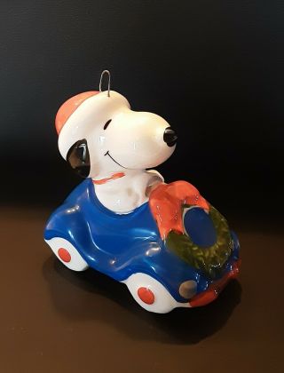 Vintage Peanuts Snoopy In A Car Ceramic Christmas Ornament
