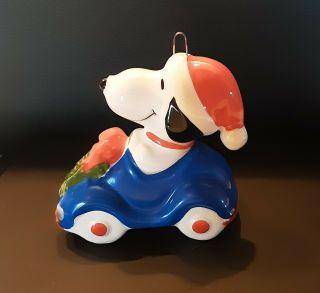 Vintage Peanuts Snoopy in a Car Ceramic Christmas Ornament 3