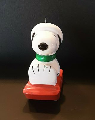 Vintage Peanuts Snoopy on a Sled Ceramic Christmas Ornament 2