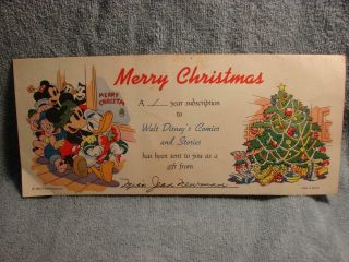 Vintage " Walt Disney Comics And Stories Subscription " Christmas Greeting Card