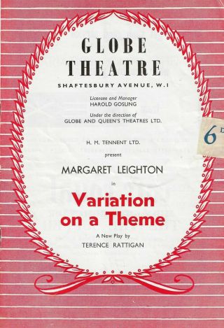 Margaret Leighton " Variation On A Theme " Jeremy Brett 1958 London Playbill