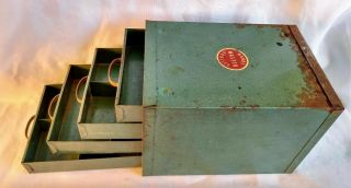 Vintage WARD ' S MASTER QUALITY Green Metal 4 Drawer Organizer Parts,  Keys etc [A] 3