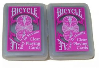 Vintage Bicycle Clear Plastic Playing Cards Set Of Two Pink 52,  Jokers