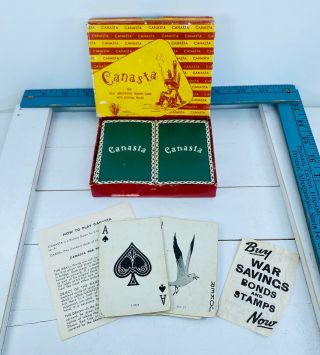 Vintage Playing Cards Canasta Complete Double Deck 1942 Ww2 “buy War Bonds” 059