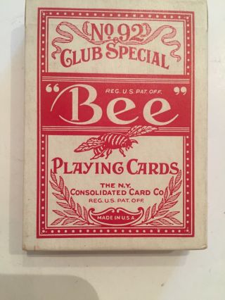 Bee No.  92 Club Special Playing Cards Red Deck Tax Stamp Cambric Finish
