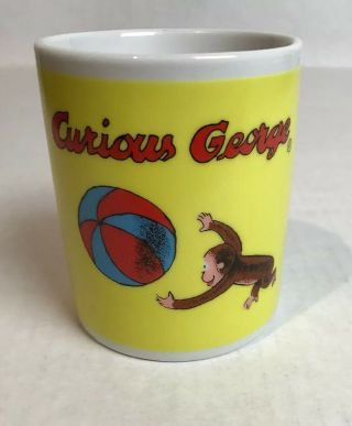 Vintage 1997 Curious George Ceramic Coffee Mug With Beach Ball