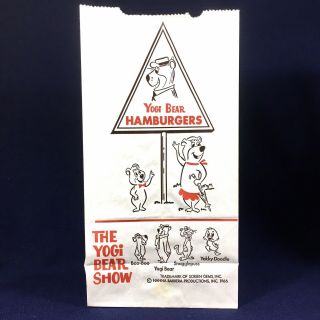 Rare Vintage 1966 Yogi Bear Hamburgers Restaurant Fast Food Paper Bag 9 1/2 "