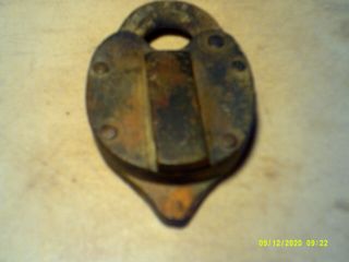 Antique Early Obsolete Old Brass Railroad Padlock Heart Shaped C & A R R No Key